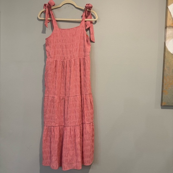 THML red gingham smocked tiered midi dress w/ tie straps relaxed fit XS - Picture 1 of 6